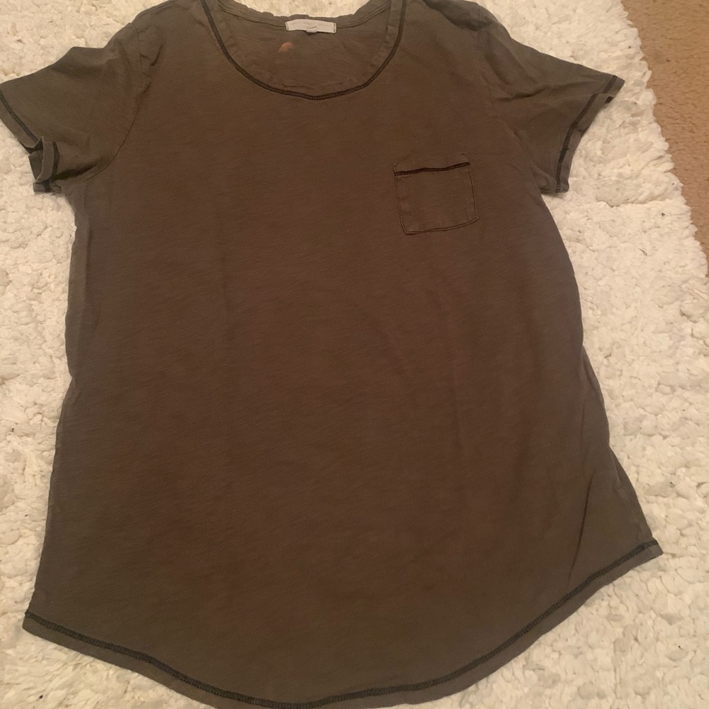 Truly Madly Deeply Dark Olive Green short sleeve tee black stitching pocket L - Picture 1 of 6